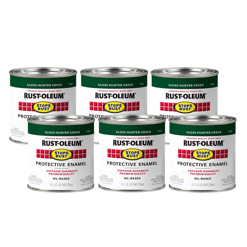 Rust-Oleum 7738730 Stops Rust Brush On Paint, Half Pint, Gloss Hunter Green (Pack of 6)