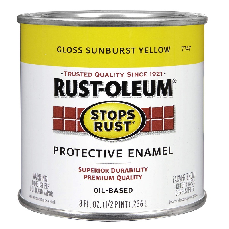 Rust-Oleum 7747730 Stops Rust Brush On Paint, Half Pint, Gloss Sunburst Yellow 8 Fl Oz (Pack of 1)