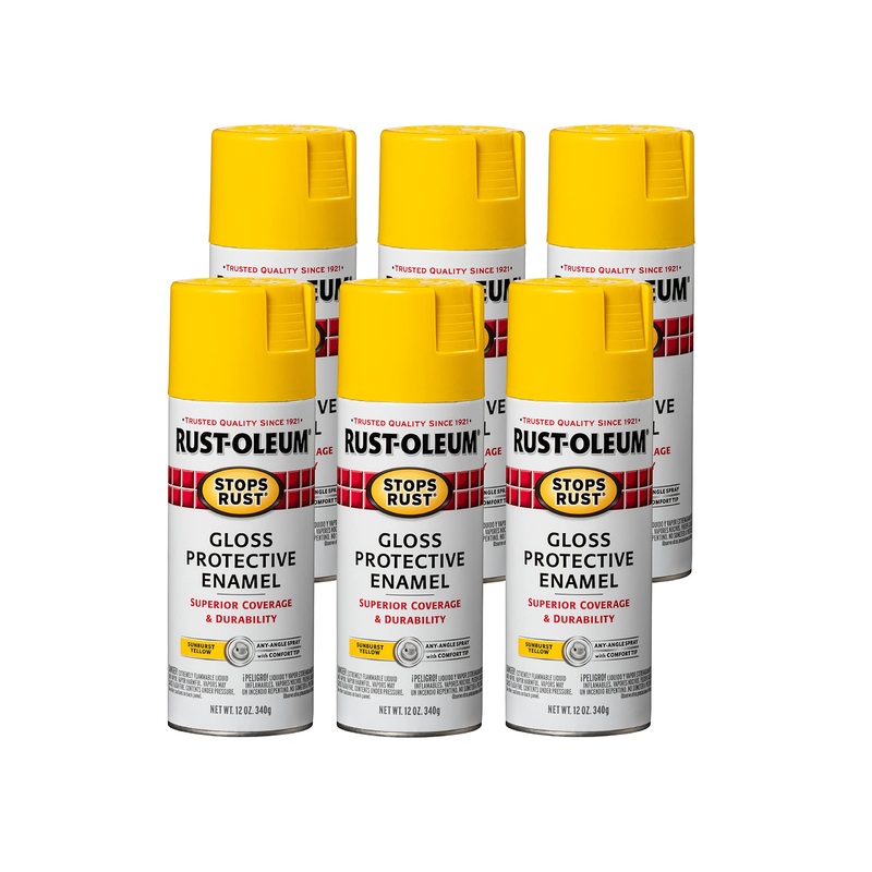 Rust-Oleum 7747830 Stops Rust Spray Paint, 12 oz, Gloss Sunburst Yellow (Pack of 6)
