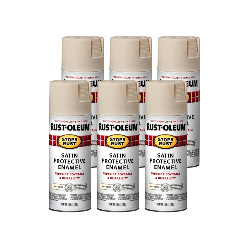 Rust-Oleum 7793830 Stops Rust Spray Paint, 12 Oz, Satin Shell White (Pack of 6)