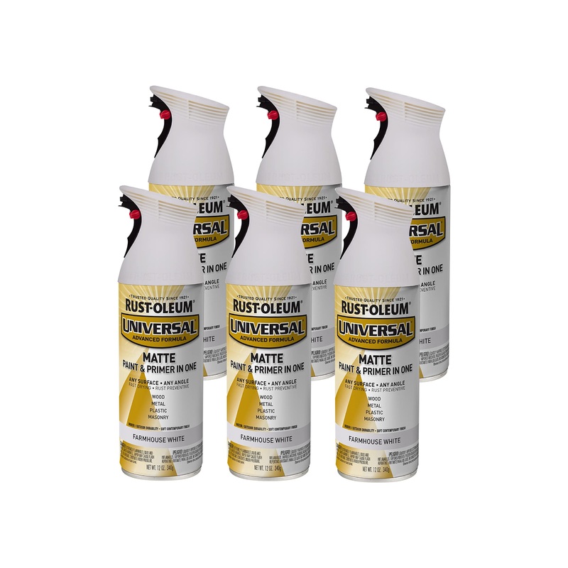 Rust-Oleum 376725 Universal All Surface Spray Paint, 12 oz, Matte Farmhouse White (Pack of 6)