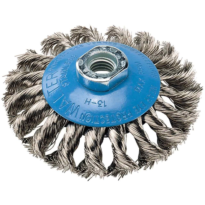 Walter 13H714 Saucer-Cup Knot-Twisted Brush – 7 in. Carbon Steel Wire Brush