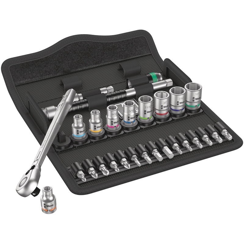 Wera Tools 8100 SA 11, 28-Piece Metal Ratchet Set, 1/4 Drive, Imperial – 5004021001