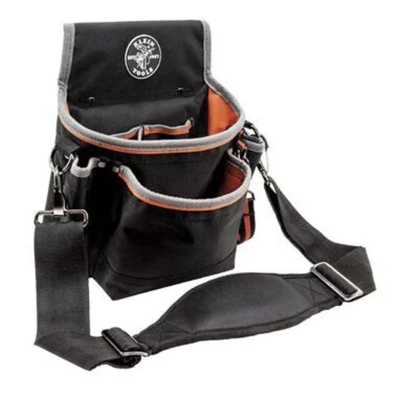 Klein Tools 5243 Tradesman Pro Tool Pouch with Padded Shoulder Strap, Reinforced Bottoms and Electrical Tape Thong, 15-Pocket
