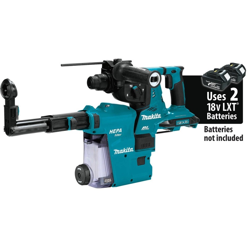Makita (XRH10ZW) 36V (18V X2) LXT Brushless 1-1/8 AVT Rotary Hammer, accepts SDS-PLUS bits, w/ HEPA Dust Extractor, AFT, AWS Capable (Bare Tool)