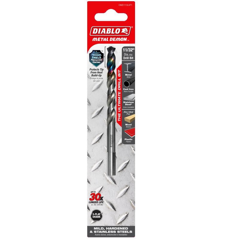 Diablo Metal Demon Drill Bit for Mild, Hardened and Stainless Steel – 4.9 Length, 11/32 Dia., 3-Flats Shank – DMD1132JP1