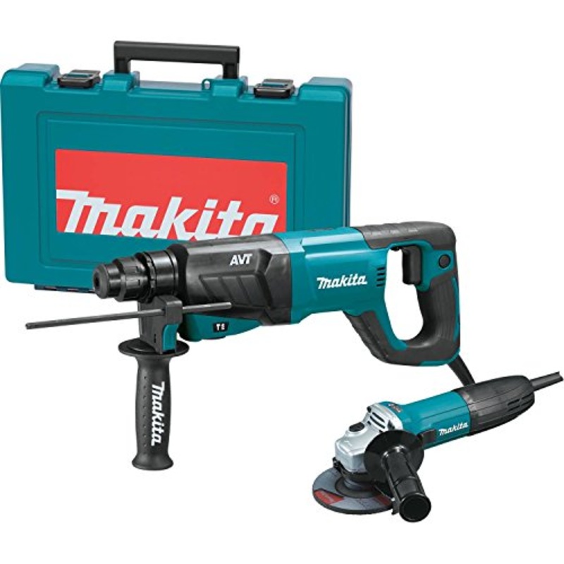 Makita (HR2641X1) SDS-PLUS 3-Mode Variable Speed AVT Rotary Hammer with Case and 4-1/2 Angle Grinder, 1
