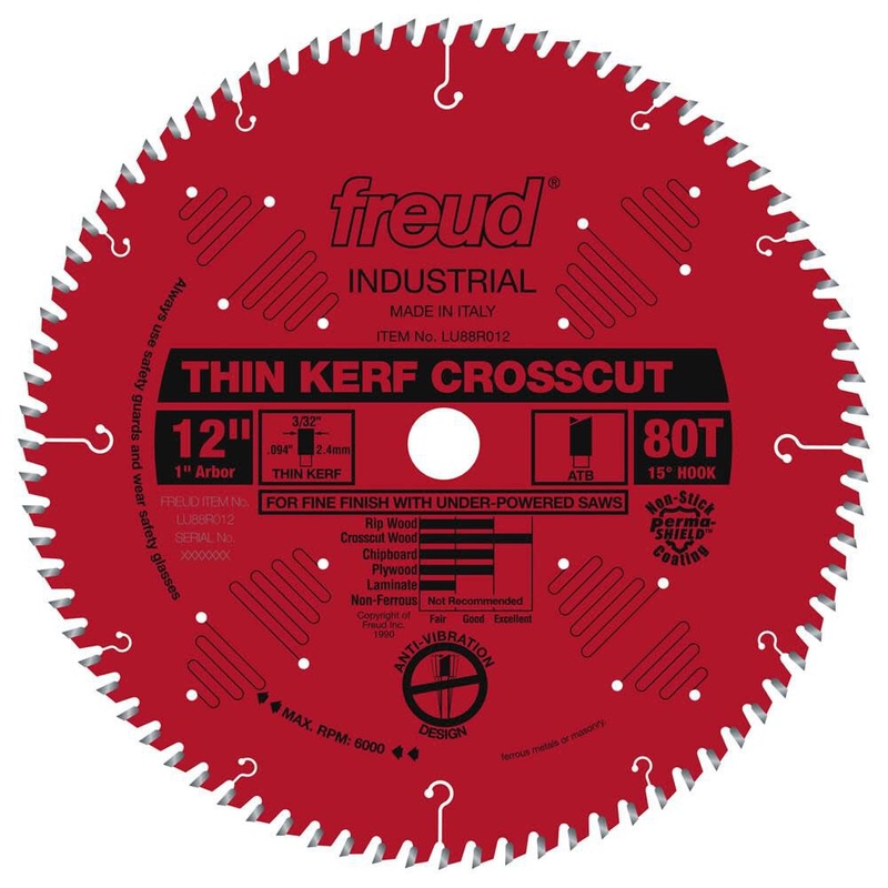 Freud 12 Thin Kerf Fine Finish Crosscut Blade with Perma-Shield Coating