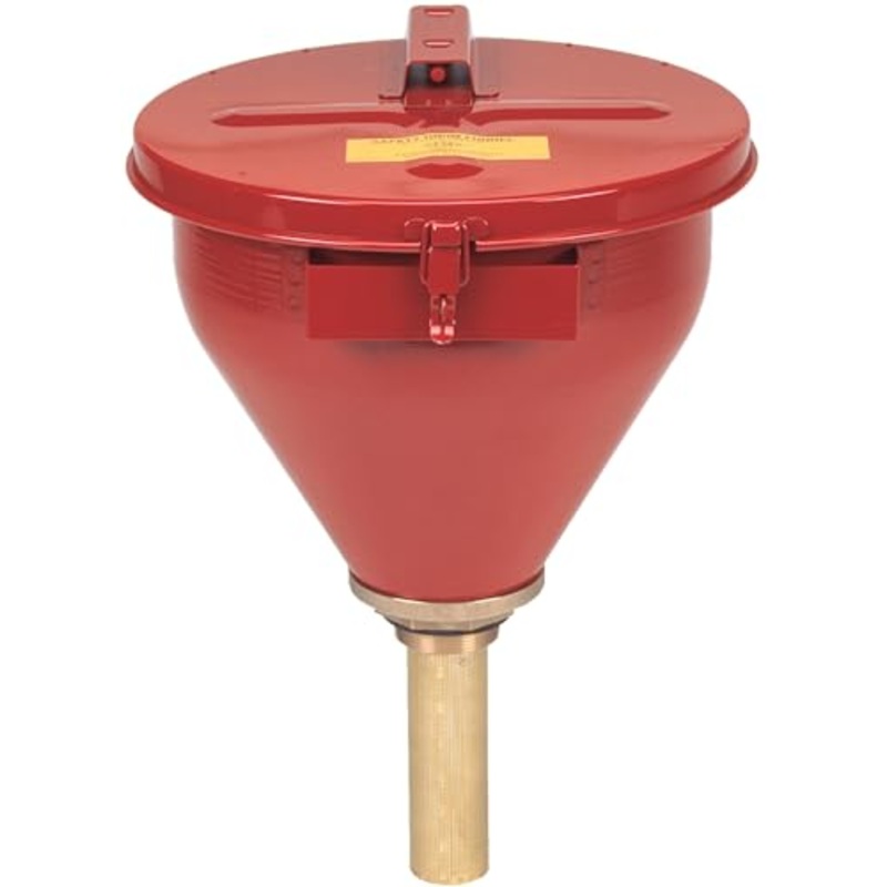 Justrite 2.6 Gallon Drum Funnel for Flammables with Emergency-Fusing Self-Closing Cover, Flame Arrester, and 2 Bung Hole Adapter, Made in The USA, 08207