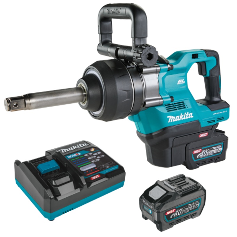 Makita (GWT10T) 40V max XGT Brushless Cordless 4Sp. HighTorque 1 Sq. Drive DHandle Extended Anvil Impact Wrench kit w/ Friction Ring (5.0Ah)
