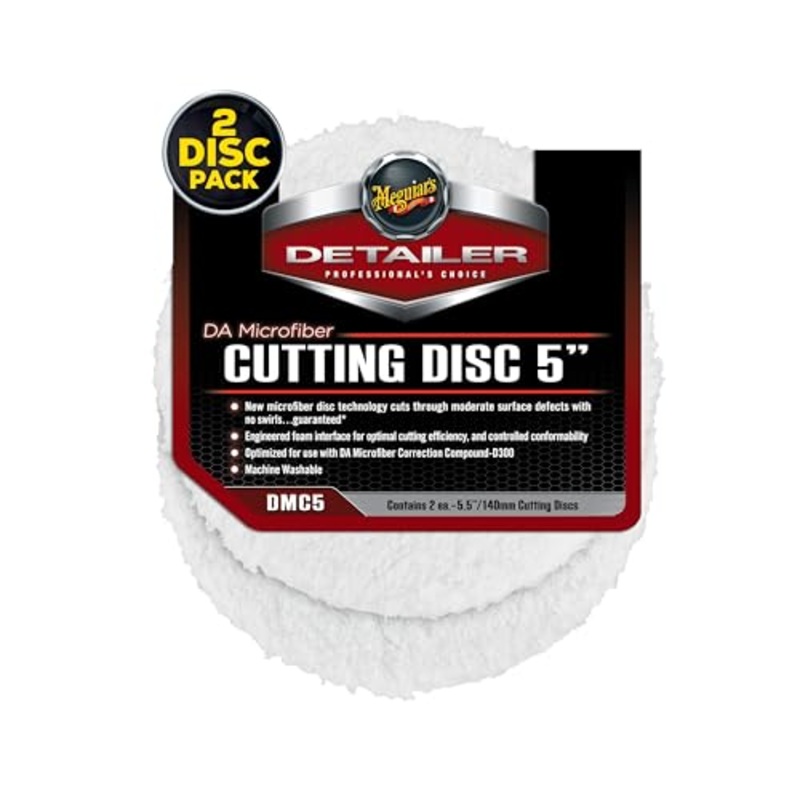 Meguiar’s DA 5 Microfiber Cutting Disc, Microfiber Pads Compatible with a DA Polisher for Car Detailing, That Removes Moderate Scratches, Swirls, and Paint Defects, 2 Pack