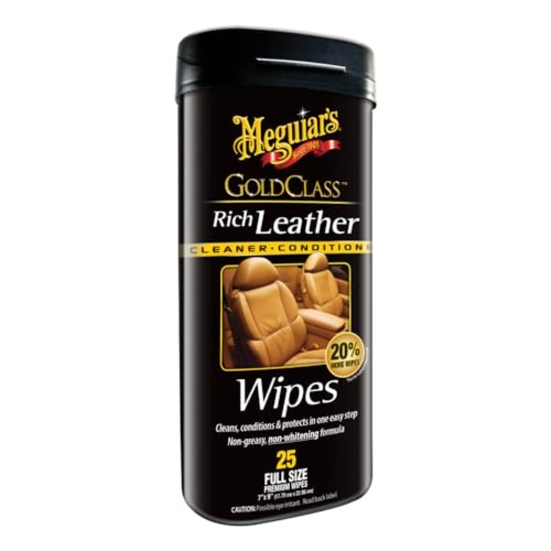 Meguiar’s Gold Class Rich Leather Wipes – Leather Car Cleaning Wipes that Offer Conditioning and UV Protection, Rich Moisturizers Help Prevent Leather From Drying Out and Cracking, 30 Wipes