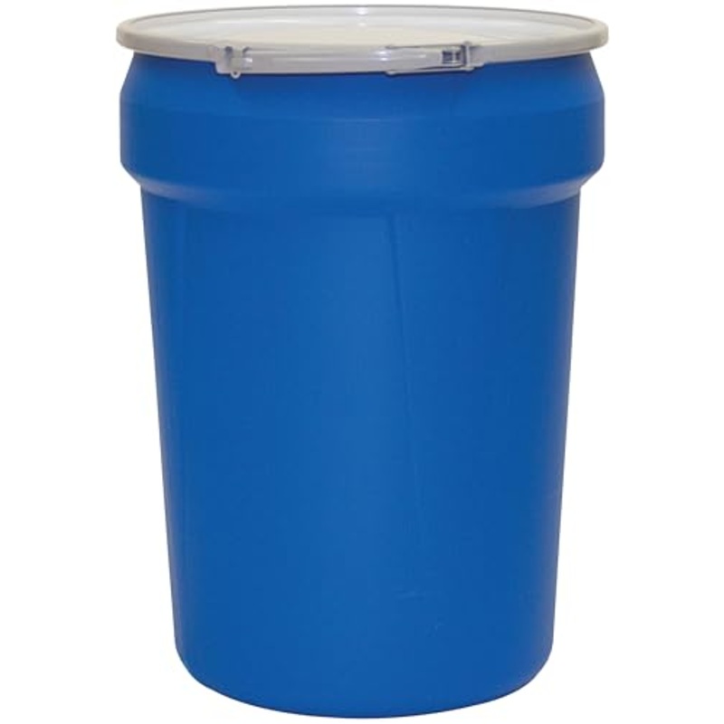 Eagle 30 Gallon Plastic Drum with Lid, Metal Lever-Lock, 28.5×21.1, Open Head Lab Pack Drum Made of Durable, Lightweight HDPE, Withstands Weather and Chemicals, Made in USA, Blue, 1601MB