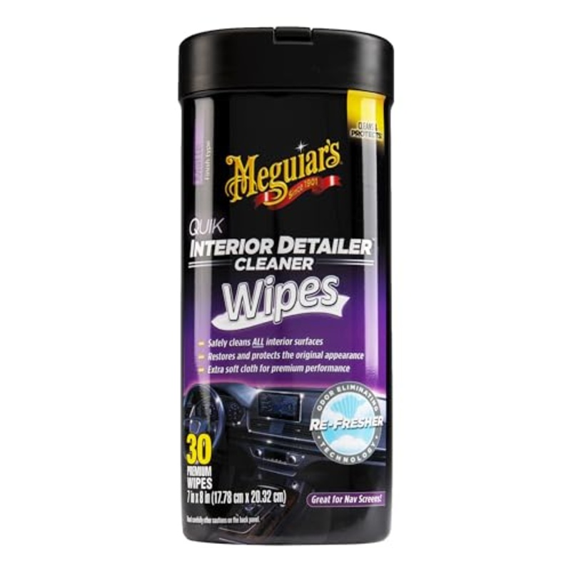 Meguiar’s Quik Interior Detailer Wipes – This Non-Greasy Formula Cleans and Protects All Interior Surfaces – Easy Cleaning and Detailer, All Surface Car Wipe with UV Protection, 25 Wipes