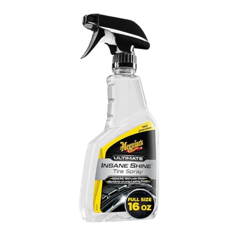 Meguiars Ultimate Insane Shine Tire Spray – Premium Tire Dressing that Delivers a Lasting High Gloss Wet Look and is Easy to Use; Advanced Tire Shine that Bonds for a Long-Lasting Finish, 24 Oz Spray