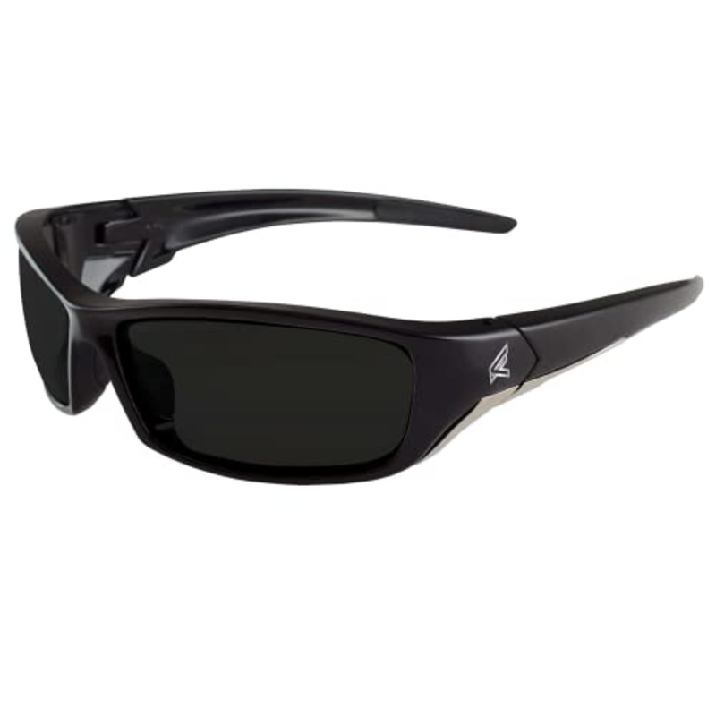 Edge SR116 Reclus Wrap-Around Safety Glasses, Anti-Scratch, Non-Slip, UV 400, Military Grade, ANSI/ISEA & MCEPS Compliant, 5.04 Wide, Black Frame/Smoke Lens