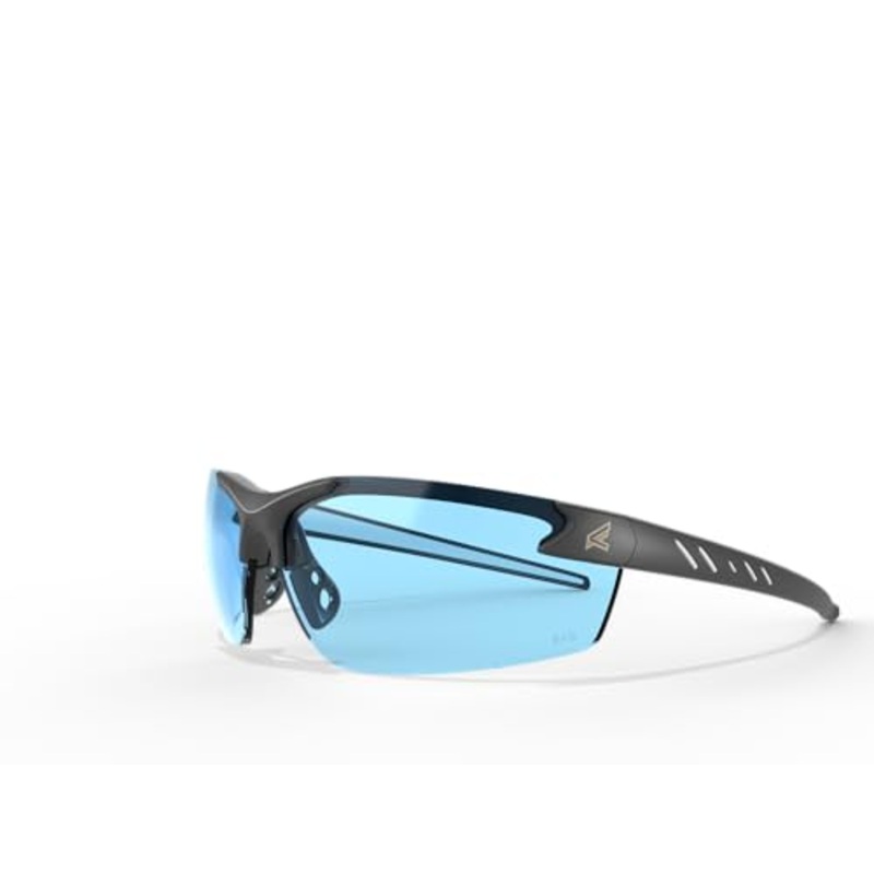 EDGE Zorge G2 Wrap-Around Safety Glasses, Anti-Scratch, Non-Slip, UV 400, Military Grade, ANSI/ISEA & MCEPS Compliant, 5.04 Wide, Black Frame/Light Blue Lens