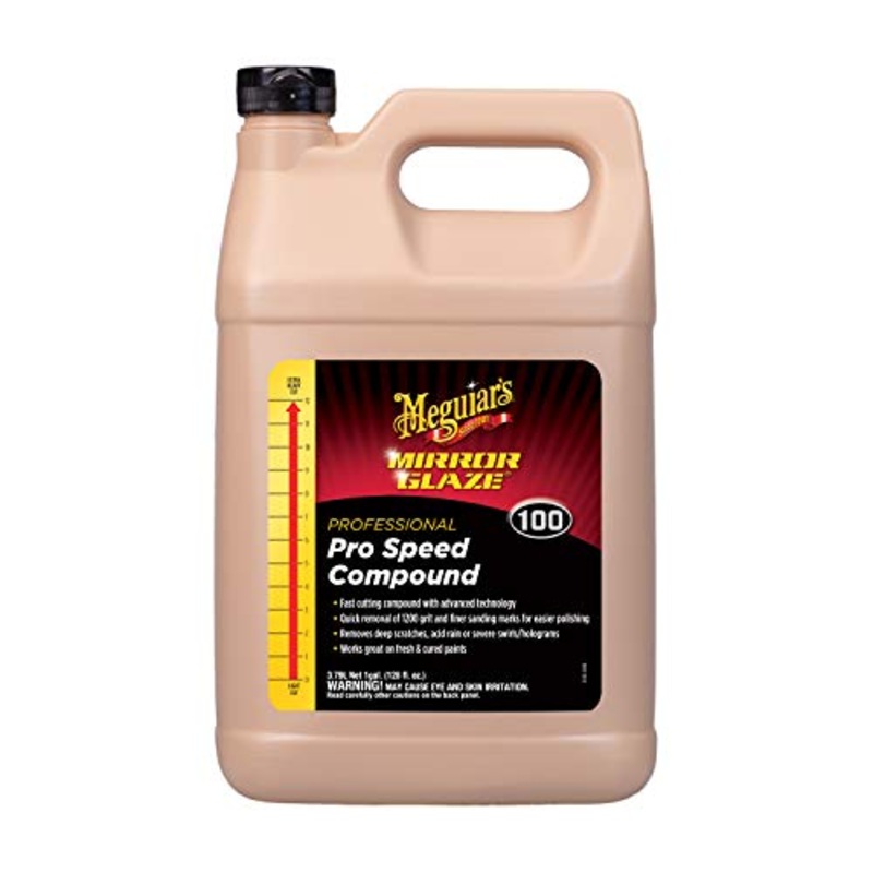 Meguiar’s M10001 Mirror Glaze Pro Speed Compound, A Glaze Designed for The Exterior of Your Car, Removes Deep Scratches, Holograms, and Severe Swirls Using Advanced Technology, 1 Gallon Container