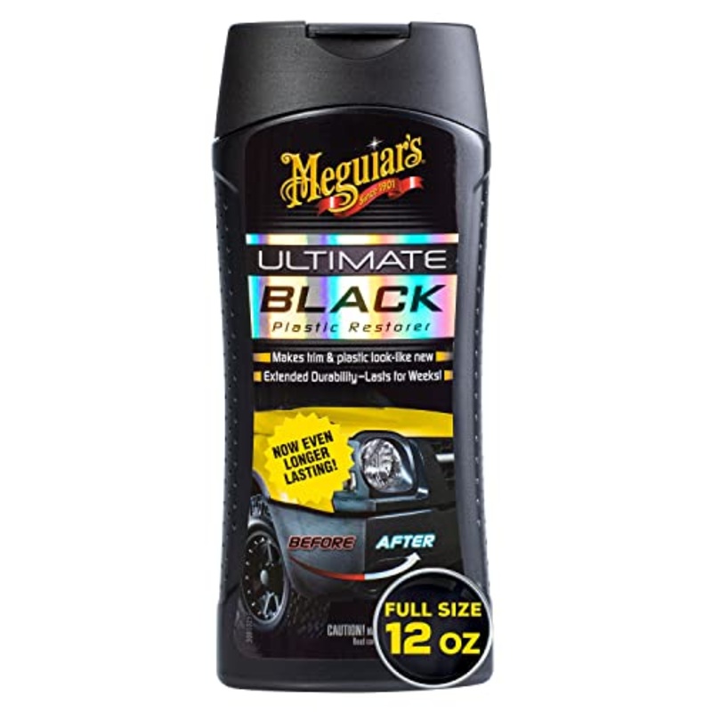 Meguiar’s Ultimate Black Plastic Restorer – Enhance Faded Trim with Long-Lasting UV Protection – 12 Oz Bottle