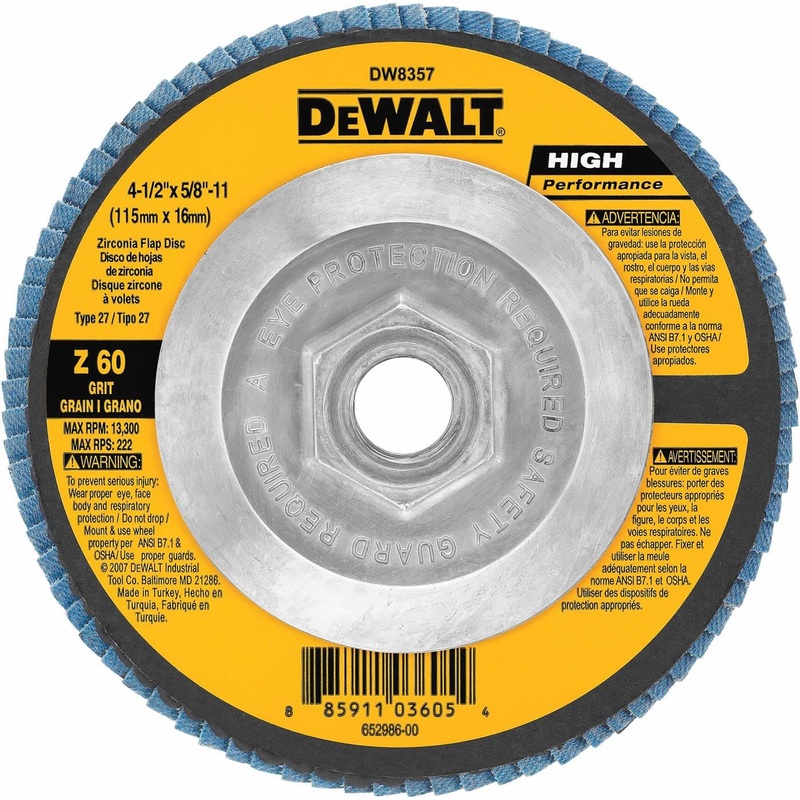 DEWALT (DW8357) 4-1/2-Inch by 5/8-Inch-11 60g Type 27 HP Flap Disc