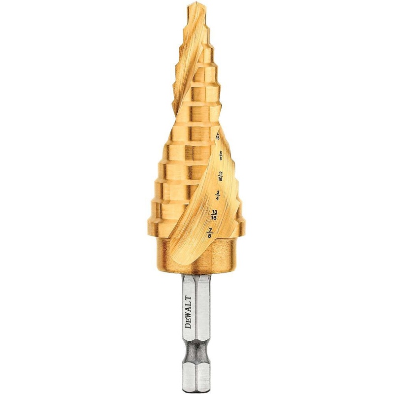 DEWALT (DWA1786IR) 3/16 – 7/8 IMPACT READY Titanium Nitride Coating Step Drill Bit
