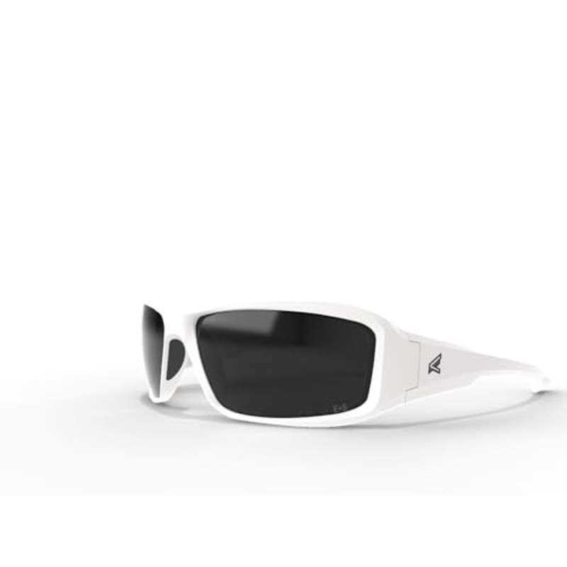EDGE Brazeau Wrap-Around Safety Glasses, Anti-Scratch, Non-Slip, UV 400, Military Grade, ANSI/ISEA & MCEPS Compliant, 5.04 Wide, White Frame/Smoke Lens