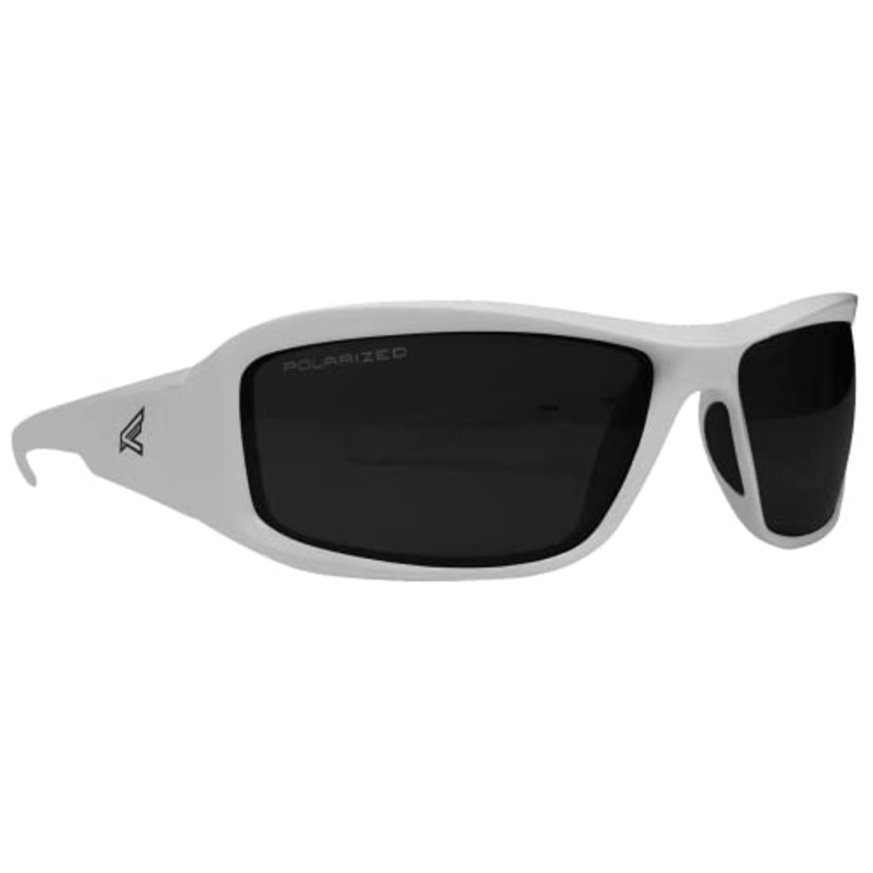 Edge TXB246 Brazeau Polarized Wrap-Around Safety Glasses, Anti-Scratch, Non-Slip, UV 400, Military Grade, ANSI/ISEA & MCEPS Compliant, 5.04 Wide, White Frame/Smoke Lens
