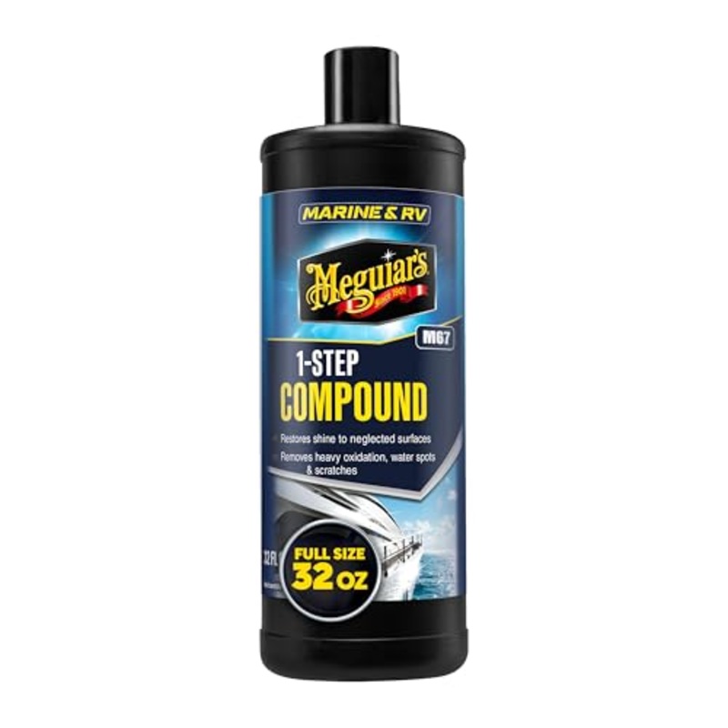 Meguiar’s M6732 Marine/RV One Step Compound, Remove Oxidation, Stains, Scratches, and Water Spots, Restore The Color and Shine of Fiberglass Gel Coat Finishes, 32 Oz Bottle