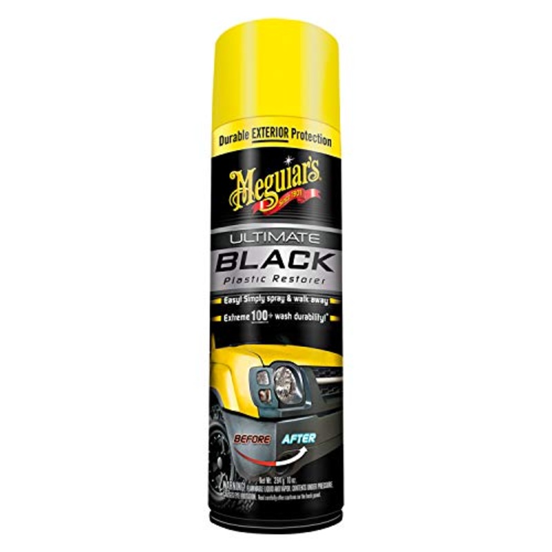 Meguiar’s Ultimate Black Plastic Restorer – Restore Faded Exterior Trim, Add Shine and Protect Exterior Trim with Durability and UV Protection – Makes Trim and Plastic Look Like New, 10 Oz Aerosol