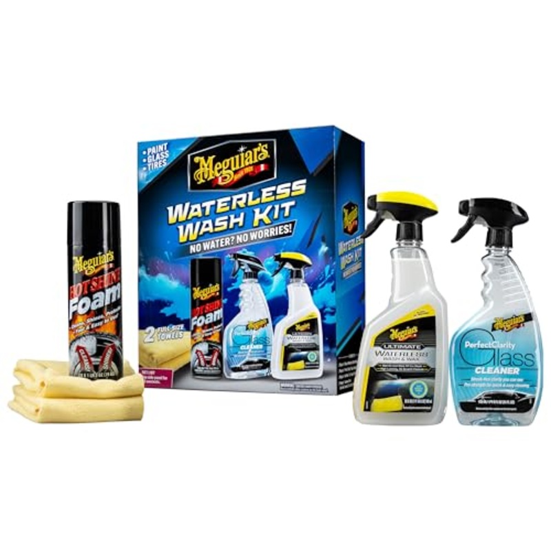Meguiars Waterless Wash Kit – This Premium Car Detailing Kit Gently Removes Dirt and Grime, Adds Shine and Protects Several Surfaces on Your Car Without Water  Get Amazing Results Detailing Anywhere