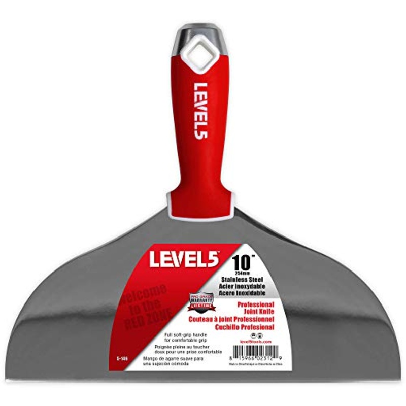 10 Soft-Grip Stainless Steel Drywall Joint Knife – LEVEL5 | Pro-Grade | Comfortable Finishing Hand Tool | Metal Hammer End | Sheetrock Gyprock Plasterboard Mud | 5-146