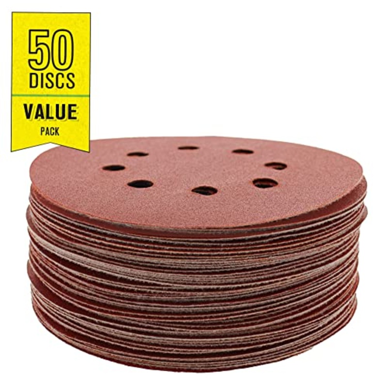 Gator 5 Random Orbit Hook & Loop Red Resin Aluminum Oxide Sanding Discs, 8-Hole, 320 Grit, 50 Pack