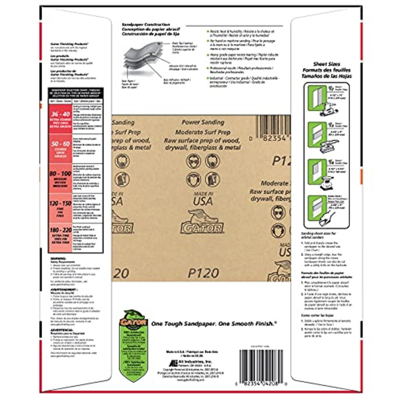 Gator 9 x 11 Multi-Surface Sanding Sheets, 120 Grit, 25 Pack