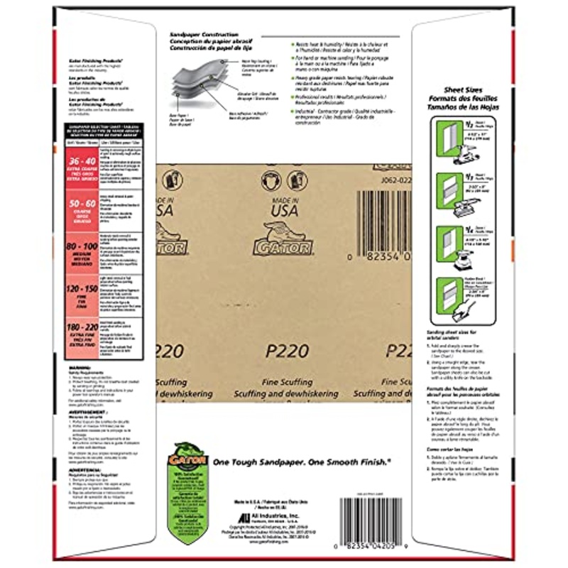 Gator 9 x 11 Multi-Surface Sanding Sheets, 220 Grit, 25 Pack