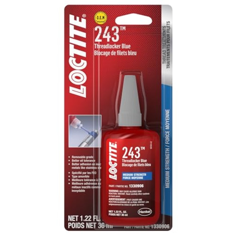 LOCTITE 243 Automotive Threadlocker Blue – Medium Strength Thread Lock, General Purpose, Oil Tolerant – 36 ml, 1 Pack