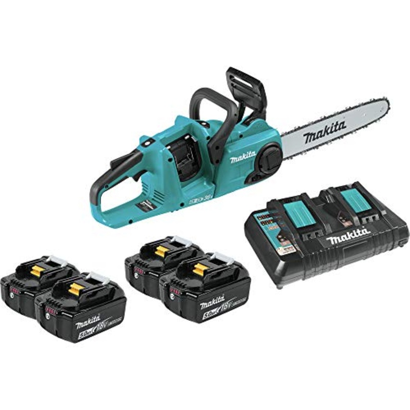 Makita XCU03PT1 18V X2 (36V) LXT Lithium-Ion Brushless Cordless 14 Chain Saw Kit with, 4 Batteries (5.0Ah)
