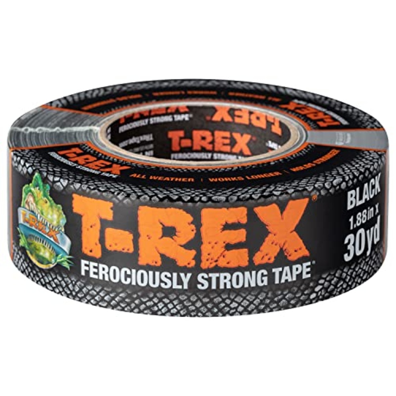T-Rex Tape Heavy Duty Duct Tape with UV Resistant & Waterproof Backing for Ferociously Strong Repairs, 1.88 x 30 yd, Black, 1 Roll