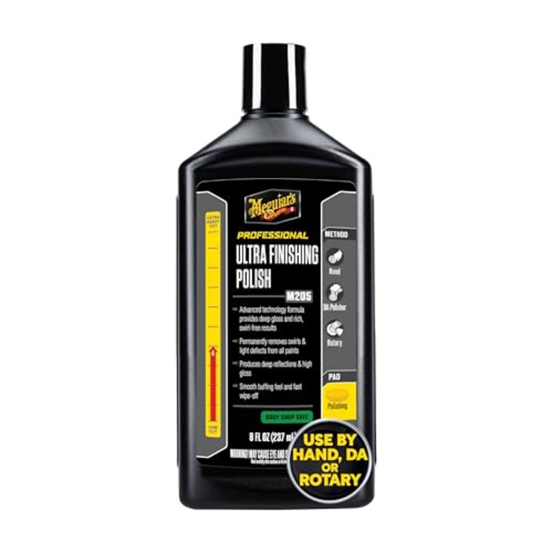 Meguiar’s M205 Mirror Glaze Ultra Finishing Polish, Easy-to-Use Formula for Impeccable Shine, Multiple Ways to Apply Mirror Glaze, Removes Defects and Swirls for a High Gloss, 8 Oz Container