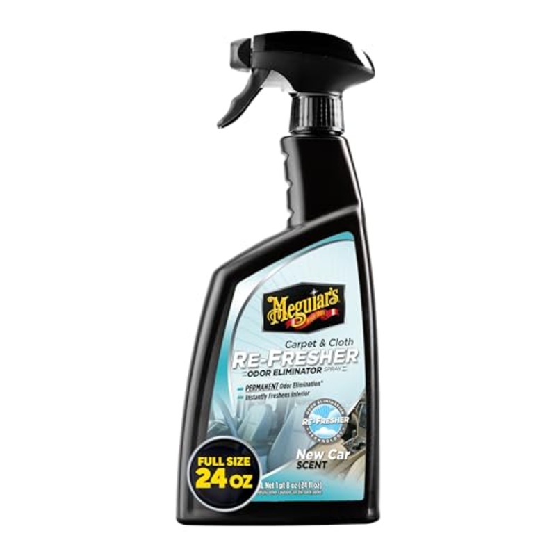 Meguiars Carpet & Cloth Re-Fresher Odor Eliminator Spray – Interior Fabric Odor Eliminator – Permanently Eliminates Odors & Freshens Fabrics in your Car, Easy to Use Trigger Spray, 24 Oz