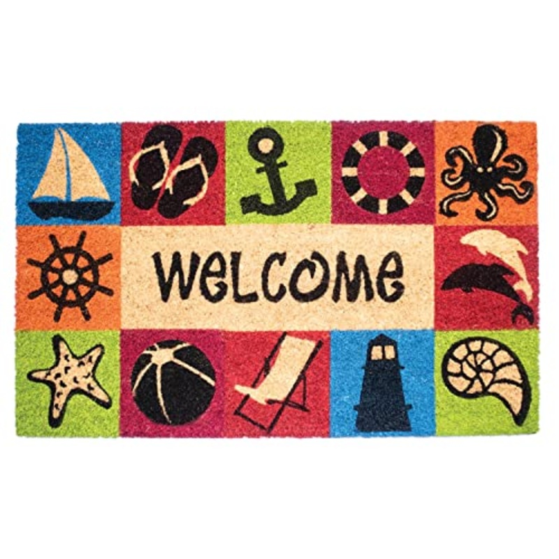 NoTrax, Welcome Beach, Vinyl-Backed Natural Coir Doormat, Entry Mat for Indoor or Outdoor Use, 18×30, C12 (C12S1830WB)