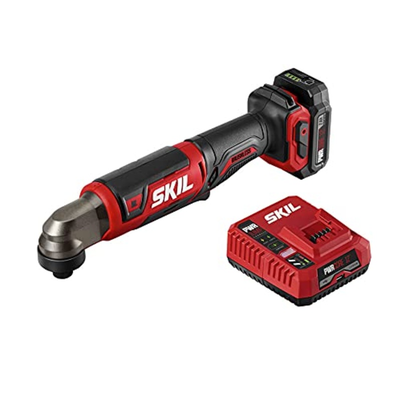 SKIL PWR CORE 12 Brushless 12V 1/4 Inch Hex Right Angle Impact Driver Includes 2.0Ah Lithium Battery and PWR JUMP Charger – RI574502
