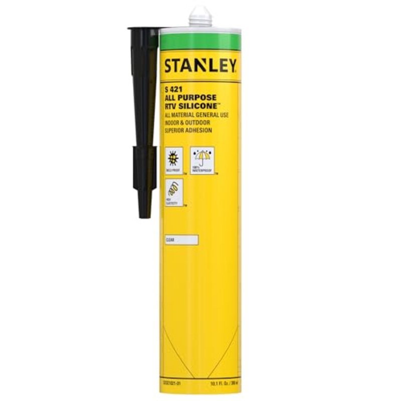 Stanley All Purpose RTV Silicone Sealant – 1×10.1 fl. oz. Translucent, Window and Door Caulk,%100 Silicone Waterproof and Flexible Sealar for Kitchen & Bathroom, Cartridge, 1 Pack