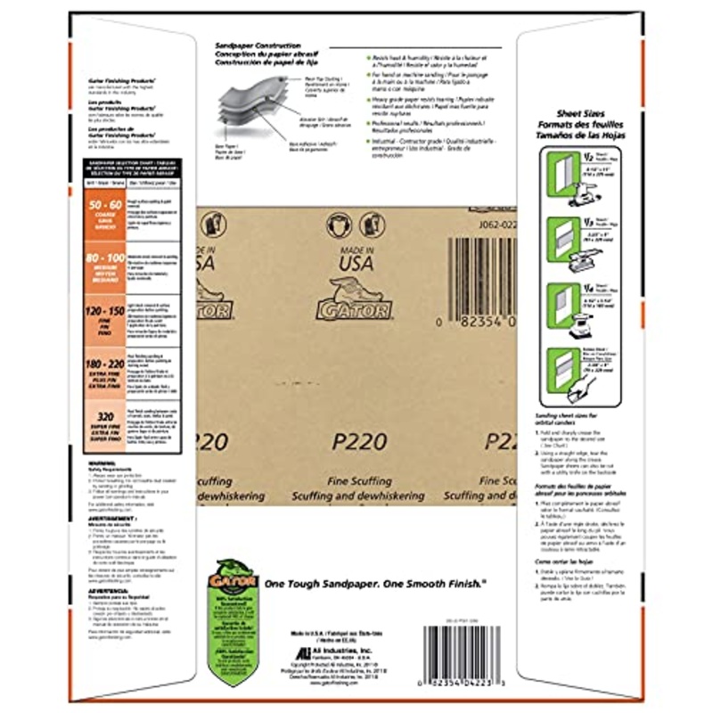 Gator 9 x 11 Bare Wood Sanding Sheets, 220 Grit, 25 Pack
