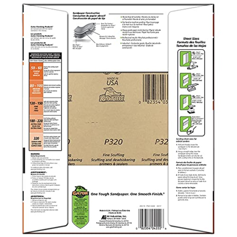Gator 9 x 11 Bare Wood Sanding Sheets, 320 Grit, 25 Pack