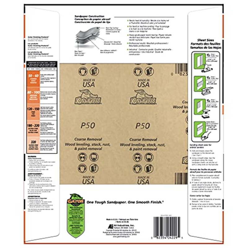 Gator 9 x 11 Bare Wood Sanding Sheets, 60 Grit, 25 Pack
