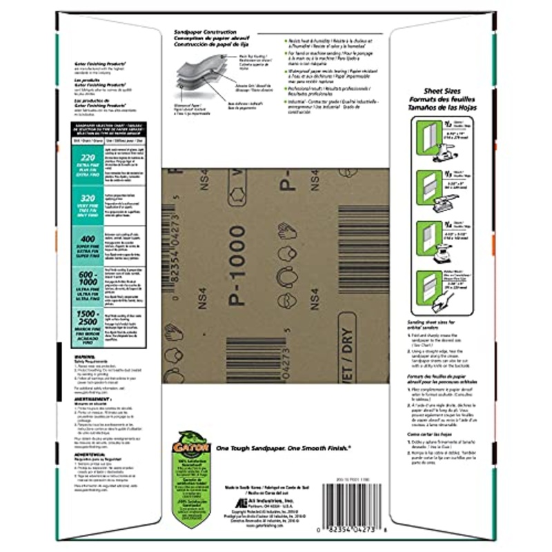Gator 9 x 11 Waterproof Sanding Sheets, 1000 Grit, 25 Pack