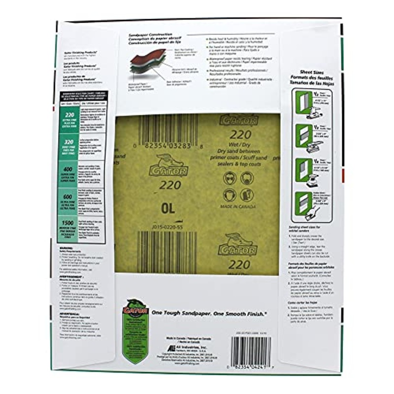 Gator 9 x 11 Waterproof Sanding Sheets, 220 Grit, 25 Pack, Black