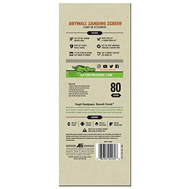 Gator Clamp-On Precut Drywall Sanding Screen, 4-1/4 x 11-1/4, 80 Grit, 25 Pack