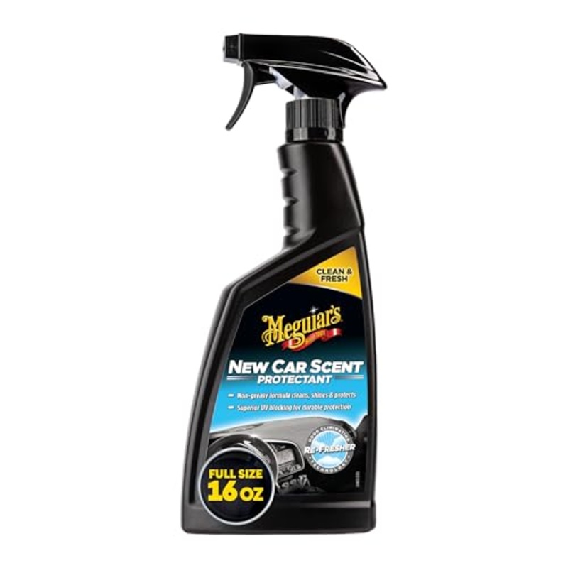 Meguiar’s New Car Scent Protectant Spray – Car Interior Cleaner for Vinyl, Rubber and Plastic, Contains UV Protection and Leaves a Rich, Satin Shine with a Pleasant New Car Smell, 16 Oz