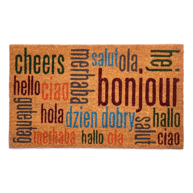 Notrax | C12S1830HW | Notrax Multi-Lingual Hello, Vinyl-Backed Natural Coir Doormat, Entry Mat for Indoor or Outdoor Use, 18×30, C12 (C12S1830HW)